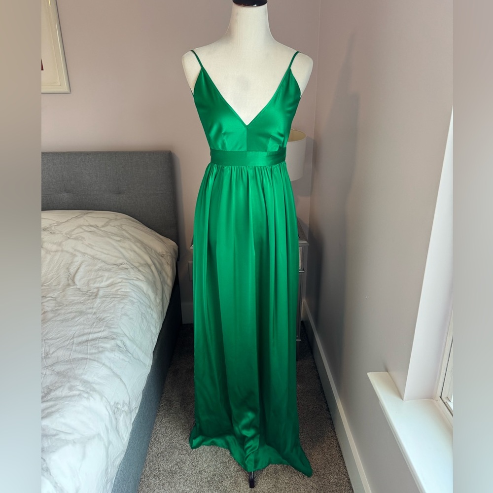 ONE by Contrarian Emerald Green Silk Backless Maxi Dress Gown Size 6